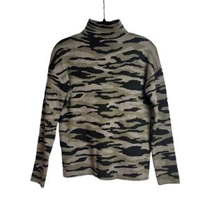 Tahari Camoflauge Mock Neck Long Sleeve Sweater XS